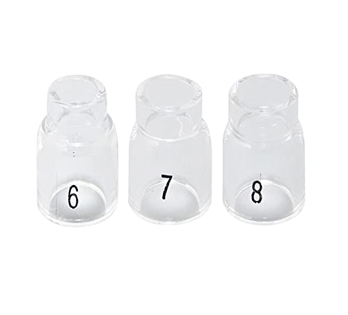 Image of RIVERWELD TIG Glass Cups Clear Quartz Nozzle 6# 3 /8 inch, 7# 7 /16 inch, 8# 1 /2 inch | 13N10 9.5mm, 13N11 11.00mm, 13N12 12.5mm kit for SR WP 9 17 18 20 25 26 TIG Welding Torches 3pcs