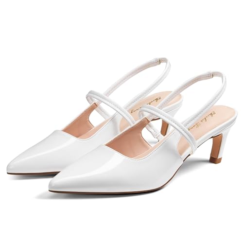 Image of Elisabet Tang Women's Kitten Heel Slingback Low Pumps 3 Inches Stiletto Pointed Closed Toe Elegant Dressy Bridal Wedding Party Shoes