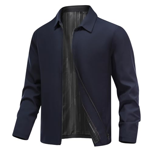 Allthemen Blouson Homme mi Saison Casual Bomber Jacket Léger Zip Veste Manches Longues Business Printemps Eté Navy XXL