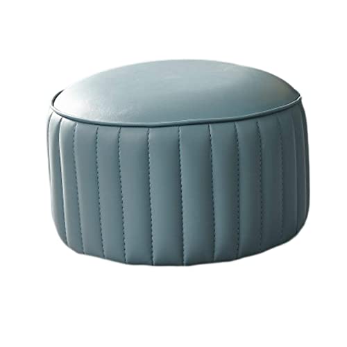 Repose-Pieds Rond Cuir Bleu Clair au Design Épuré et Finitions Soignées