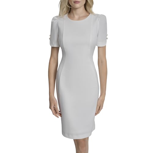 Image of DKNY Women's Short Tulip Sleeve Sheath Dress with Button Detail