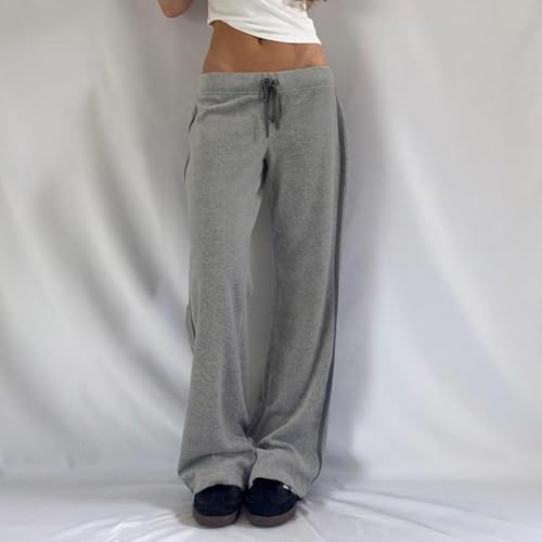 Grey Wide Leg Sweatpants Drawstring Waist Loose Fit Long Pants Y2K Aesthetic Casual Streetwear Lounge Trousers3