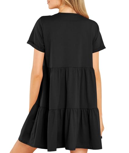 Cosonsen Womens Summer Casual Dresses 2025 Short Sleeve V-Neck Tshirt Dress Flowy Babydoll Dress2