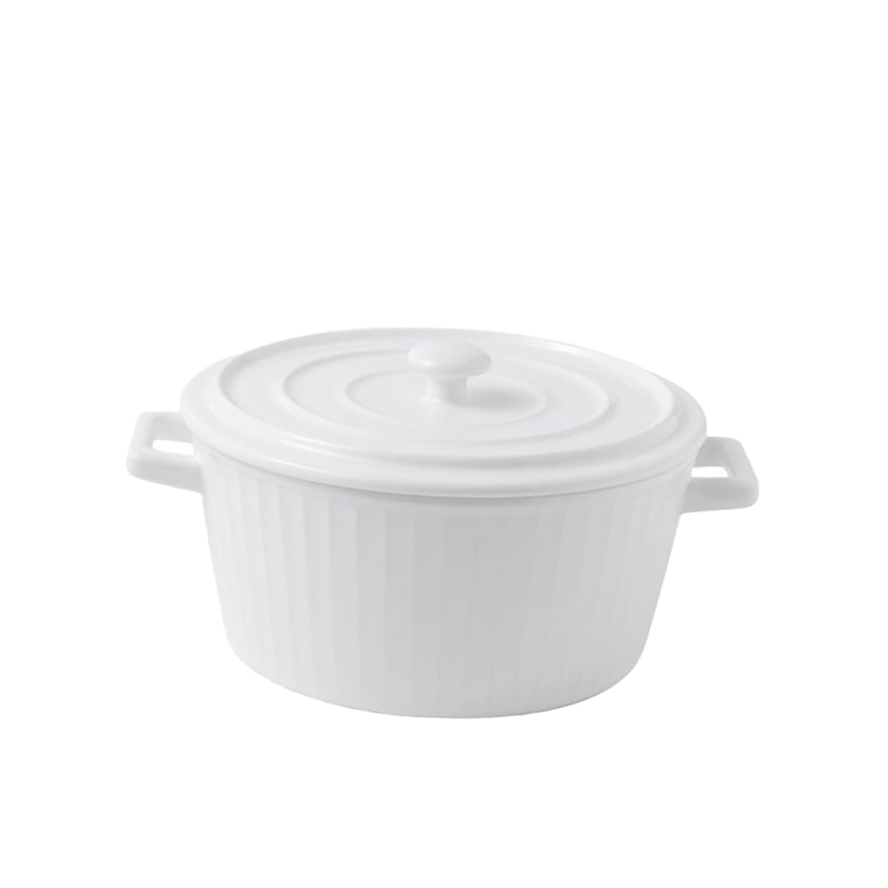 Bol avec Couvercle à Double Anse en Céramique Blanc | Compatible Micro-ondes, Isolation Alimentaire, Usage la Cuisine et Mélange de Salade, Format Simple et Moderne