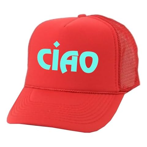 A Dash of Chic CIAO Mesh Trucker Hat, Adult or Kids Hello Goodybye Ciao Snapback Sun Hat (Red, Large) Cover