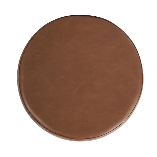 HomePop 19" Round Storage Ottoman - Chestnut Brown Faux Leather by HomePop - Used condition - Image 4