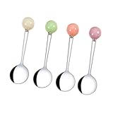 4pcs Stainless Steel Serving Spoons Dessert Spoon with Ceramic Ball Dinner Tablespoons for Kitchen Party Cafe, Random Color