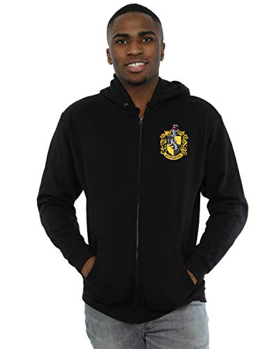 Harry Potter Men's Hufflepuff Crest Breast Print Zip Up Hoodie Black XXXX-Large