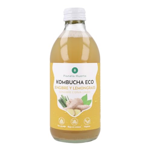 PLANETA HUERTO | Kombucha ECO de Jengibre y Lemongrass 330 ml – Bebida Probiótica Baja en Azúcar, Naturalmente Fermentada y Refrescante