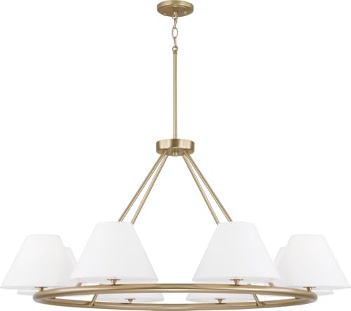 Capital Lighting 453281MA Parson Transitional Soft White Fabric Stay-Straight Shades Chandelier, 8-Light 480 Total Watts, 21" H x 45" W, Matte Brass