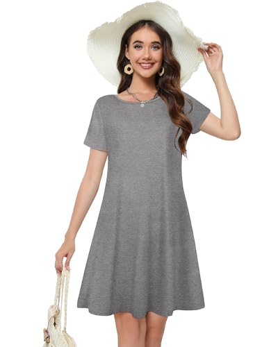 Image of Summer Dresses for Women Casual Tshirt Short Sleeve Floral Sundress Beach Cover Ups with Pockets 2026