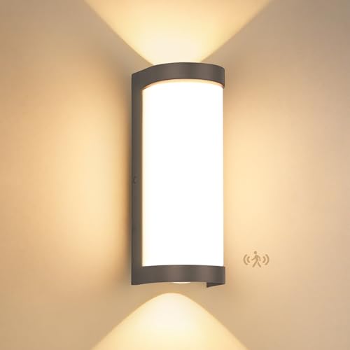YindaLux Lampa zewnętrzna 24 W z czujnikiem ruchu antracytowa, IP65 2700 lm, lampa ścienna do wewnątrz/na zewnątrz, 3000 K Nowoczesna lampa zewnętrzna, aluminiowa lampa ścienna do wejścia