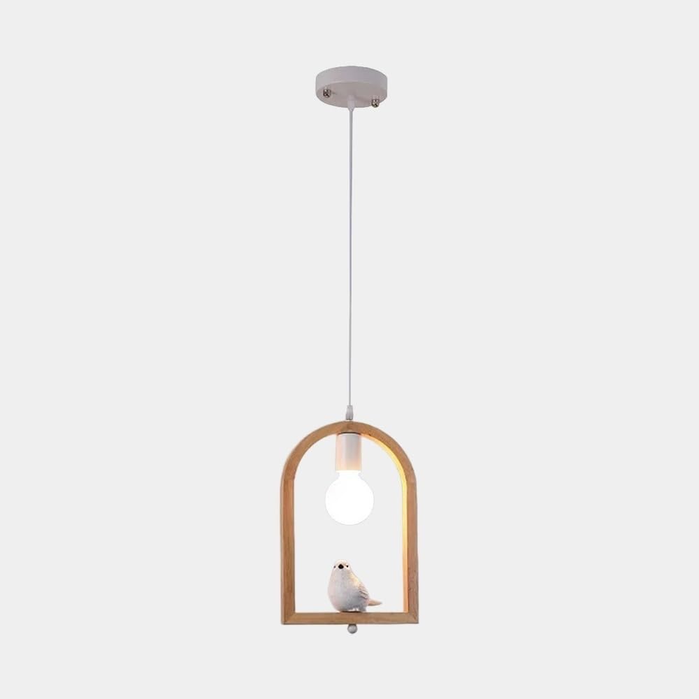 Drewniana lampa wisząca w kształcie klatki dla ptaków, lampa wisząca z bali z kutym żelaznym ptakiem, dekoracyjne lampy wiszące do salonu, oprawka E27