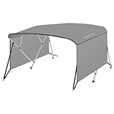 ActiveTrail Boat Bimini Top with 2 Removable Side Curtains, 4 Bow Bimini Tops for Boats Cover, 2 Rear Support Poles, Zippered Storage Bag, Marine Grade PU Coating Canvas for Sun Protection