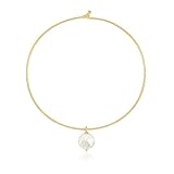 Aobei Pearl Flat Coin Pearl Pendant Necklace 18K Gold Plated Hard Wire Choker Cuff Collar Necklace for Women