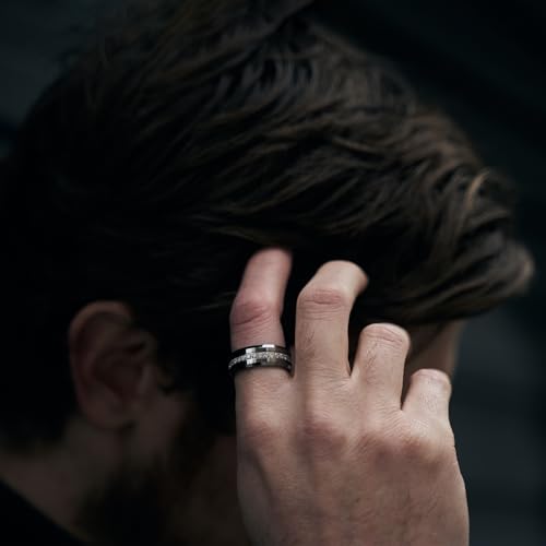 TRUMIUM 6mm 8mm Mens Tungsten Wedding Bands with Cubic Zirconia Eternity Ring CZ Inlaid Black Silver Tungsten Carbied Rings High Polish Size 7-134