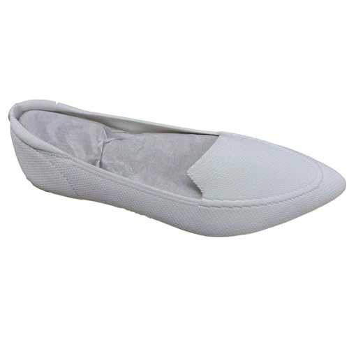 Image of poemlady Women’s Ballet Flat Shoes Dress Knit Round Toe Slip On Ballerina Walking Flats Shoes for Woman Casual Comfort Soft, A/White 9.5