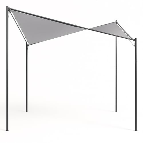 BAKAJI Gazebo a Vela da Giardino 4 x 4 Metri, Telo Copertura a Farfalla con Struttura in Metallo Verniciato, Protezione Raggi UV e Impermeabile, Tenda Parasole Ideale per Esterno, Bar (Grigio)