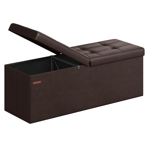 Image of SONGMICS 43.3 Inches Folding Storage Ottoman Bench with Flipping Lid