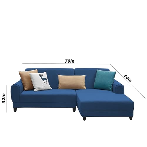 Image of Kraven RHS 4 Seater L Shape Sofa Set for Living Room (Blue Fabric) Premium Fabric Sofa