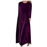 Women's Vintage Velvet Maxi Dress - Long Sleeves, Casual Loose Fit, Elegant Bridesmaid Dress - Solid Color, Plus Size, Purple