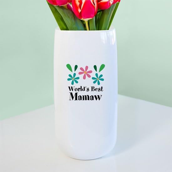 CafePress Custom Personalized Worlds Best Mamaw Grandma Personalized 10" Printed Porcelain Vase for Home Décor