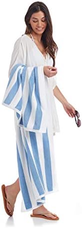 Amazon Basics Beach Towel - Cabana Stripe, Sky Blue, Pack of 1