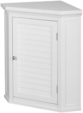 Elegant Home Fashions Glancy One Shutter Door Wooden Corner Wall Cabinet White, 57.15 x 38.1 x 60.96 cm