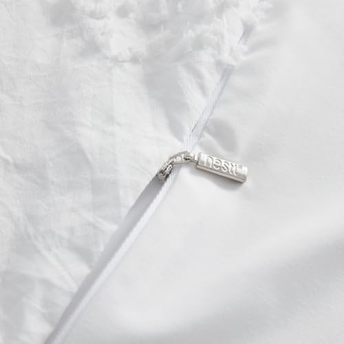 Image of Boho Bedding Queen - White Tufted Boho Duvet Cover Set, 3 Piece Queen Size Duvet Cover with Zipper Closure, 90x90 Inches and 2 Pillow Shams