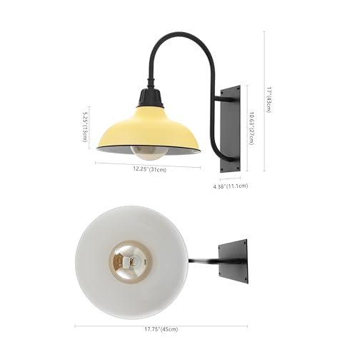 Image of JONATHAN Y 12.25 inch Matte Yellow /Black 1-Light Farmhouse Gooseneck Outdoor Wall Sconce Lamp, with Black Metal Bowl Shade, Industrial Iron LED Porch Light for Patio Garage Entryway (JYL7614H)