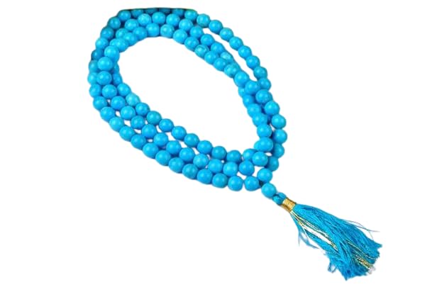 Galaxy GemsAuthentic Turquoise Stone Mala With 108 Beads Original Certified Firoza Ratan Long Gale Ki Mala Turquoise Stone Japa Mala For Meditation & Wearing Purpose फिरोजा माला