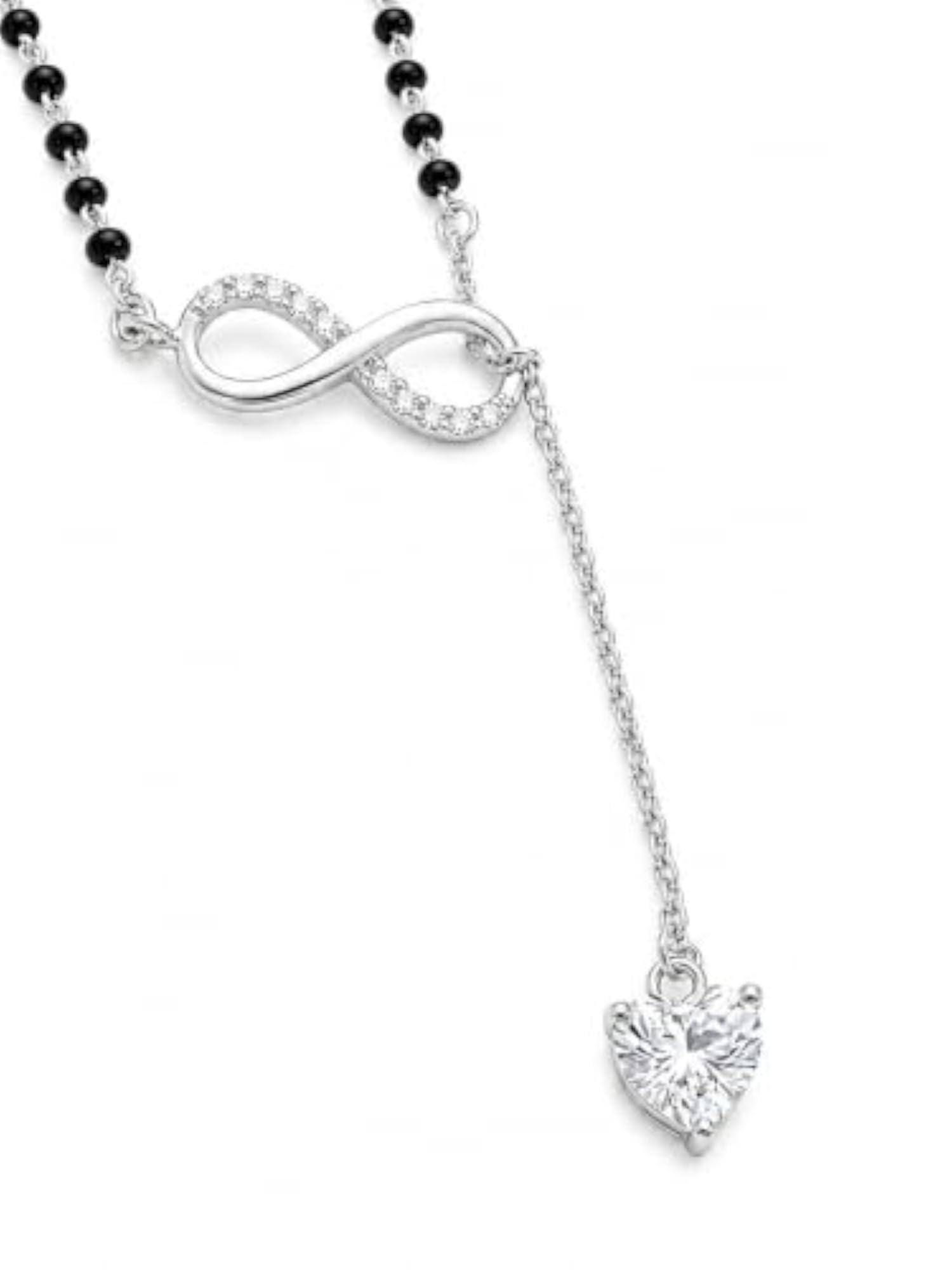 Women's 925 Sterling Silver Infinity Heart Drop Mangalsutra Necklace