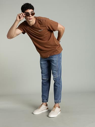 Image of INKD Men's Regular Fit Joggers - Mid -Rise | Cotton Blend | Stretchable Fabric| Elasticated Waistband | Jeans for Men (Available in Plus Sizes)