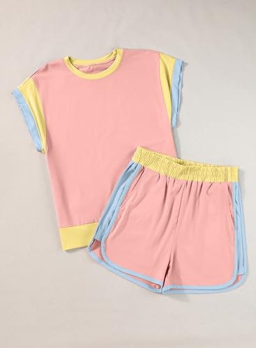 Image of blibean Girls Summer Clothes Sets Kids Colorblock Matching Outfits Size 6-15 Years