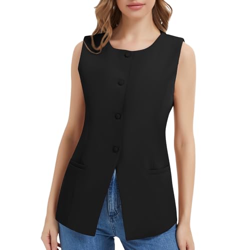 Women Summer Suit Vest Business Tops Sleeveless Button Down Blazer Modern Casual Waistcoat Office Formal Dressy Vest