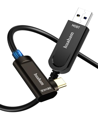 Image of USB A to USB C Fiber Optic Right Angled Cable 50FT, 10Gbps USB 3.2 Gen2 USB C Cable, Ultra Slim & Long Distance USB Cable with Germany SiliconLine Chip for Logitech 4K Camera,Video Conference