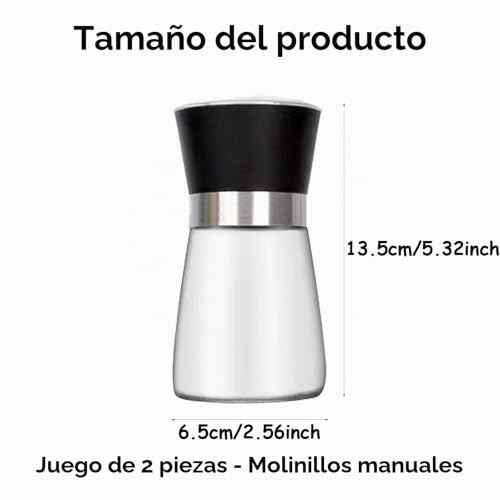 Miniatura 2 de Juego De 2 Molinillos De Sal Y Pimienta, Acero Inoxidable Y Cristal, Con Mecanismo De Cerámica Ajustable, Ajustable Manualmente Para Especias Frescas, Accesorios De Cocina