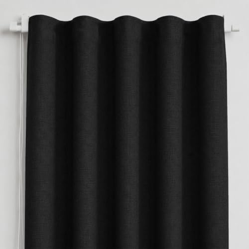 Image of FRESH FROM LOOM Jute 5 ft Curtain for Windows | Premium Curtains for Slider Track | Non-Ring Curtains | S-Wave Pleat | Parda | Light Block Parde | Breathable Fabric (Size - 5ft, Black, 2pc)