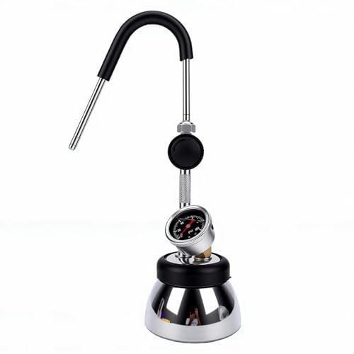 Elprico Mousseur à Lait, Mousseur à Lait et Cuiseur Vapeur en Acier Inoxydable avec Buse à 3 Trous et Vapeur à 4, Manomètre D'air, Machine à Mousse Chaude pour Table de Cuisson à