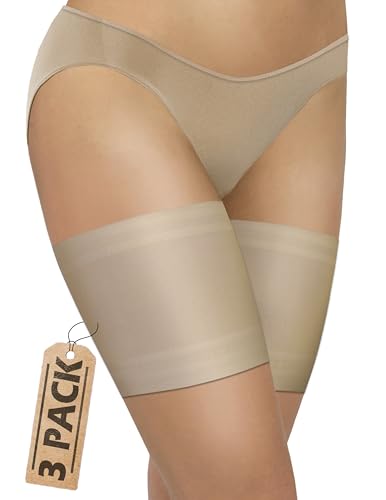 Sesto Senso 3 Pares Lisas y Sexys Bandas Femeninas para los Muslos Contra Rozaduras con Bandas de Silicona de Soporte en el Interior Beige 55-60 S