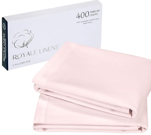 Image of Royale Linens 400 Thread Count 100% American Grown Cotton Standard Pillowcase Set - Luxury Sateen Standard Pillow case - 20 inchx26 inch Inch - Soft & Smooth Set of 2 Pink Pillowcases - (Std, Kyoto Blush)
