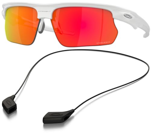 Oakley OO9400 Sunglasses Bundle: OO 9400 BISPHAERA 940003 Polished White/Prizm Ruby Policarbonate Standard and Large Black leash Accessory kit2