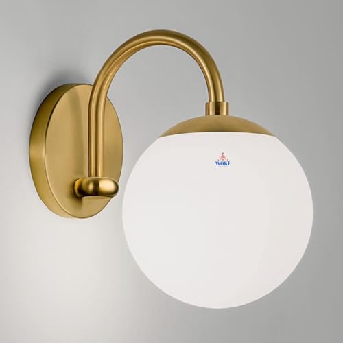 Image of WOKE U Shape Wall Lights for Living Room Modern Brass Antique Finished Frosted White Glass Modern Round Globe Shape Sconces E27 Holder LED Decorative Wall Lamp (Bulb not Included) 78953