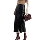 Women Genuine Leather Stylish Streetwear High Waist Slit 85Cm Long Jupe Wrap Saia Longa Skirt Black XXL