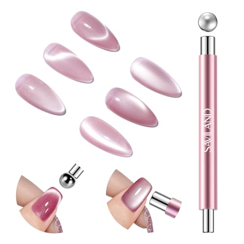 Image of SAVILAND Ultra Strong Magnetic Cat Eye Magnet: Double Headed Cateye Magnet for Nails with Round Magnetic Bead for Multi Velvet Cat Eye Nails Anti Drop Aluminum Handle Home Use