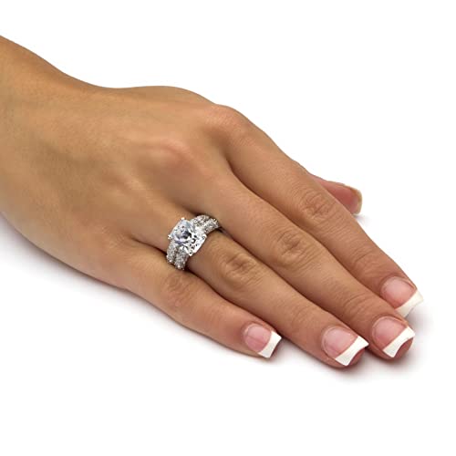 PalmBeach Jewelry Platinum Plated Emerald Cut and Pave Set Cubic Zirconia 2 Piece Bridal Ring Set3