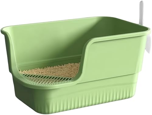 Girlmarry超大型猫用トイレ オープンタイプ 大きい猫 多猫 本体 簡単掃除 清潔 飛散防止 猫砂スコップ付き (グリーン)
