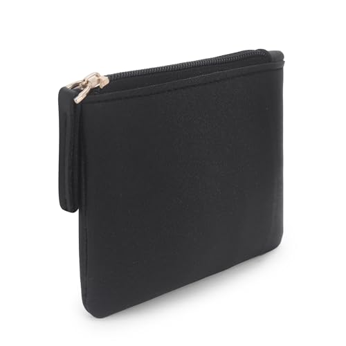Image of Small Vegan Leather Coin Purse Pouch, Minimalist Zipper Wallet Set in Black and Beige, Compact Money Organizer, Makeup Pouch (Black-Cream)