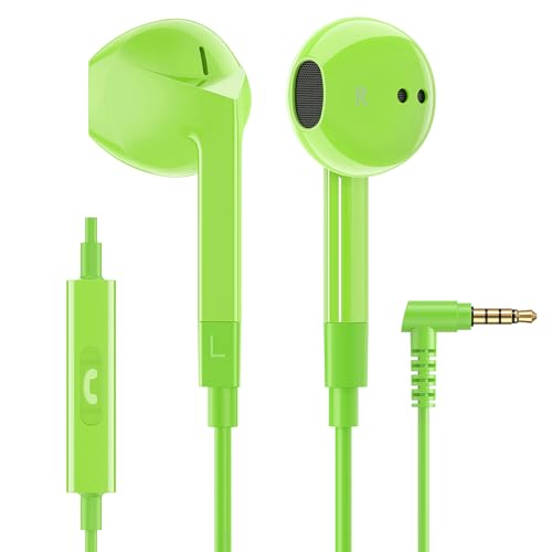 Image of LUDOS FEROX Wired Earbuds in-Ear Headphones, 5 Year Warranty, Earphones with Microphone, Noise Isolation Corded for 3.5mm Jack Ear Buds for iPhone, Samsung, Laptop, Kids, School Students - Green
