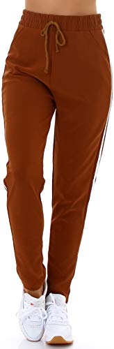 Jela London Damen Streifen Jogginghose Fitness Wellnesshose Stretch, Braun 36-38 (S/M)